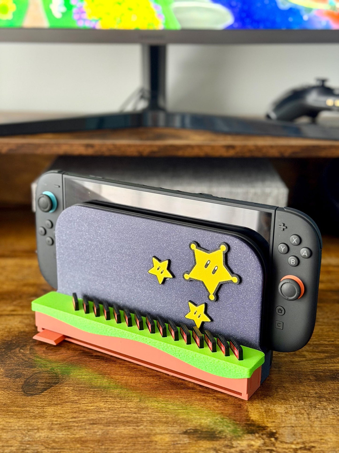 Switch 2 Dock Cover With Pop-Up Game Storage (Holds 15 Cartridges) | Mario Galaxy Inspired