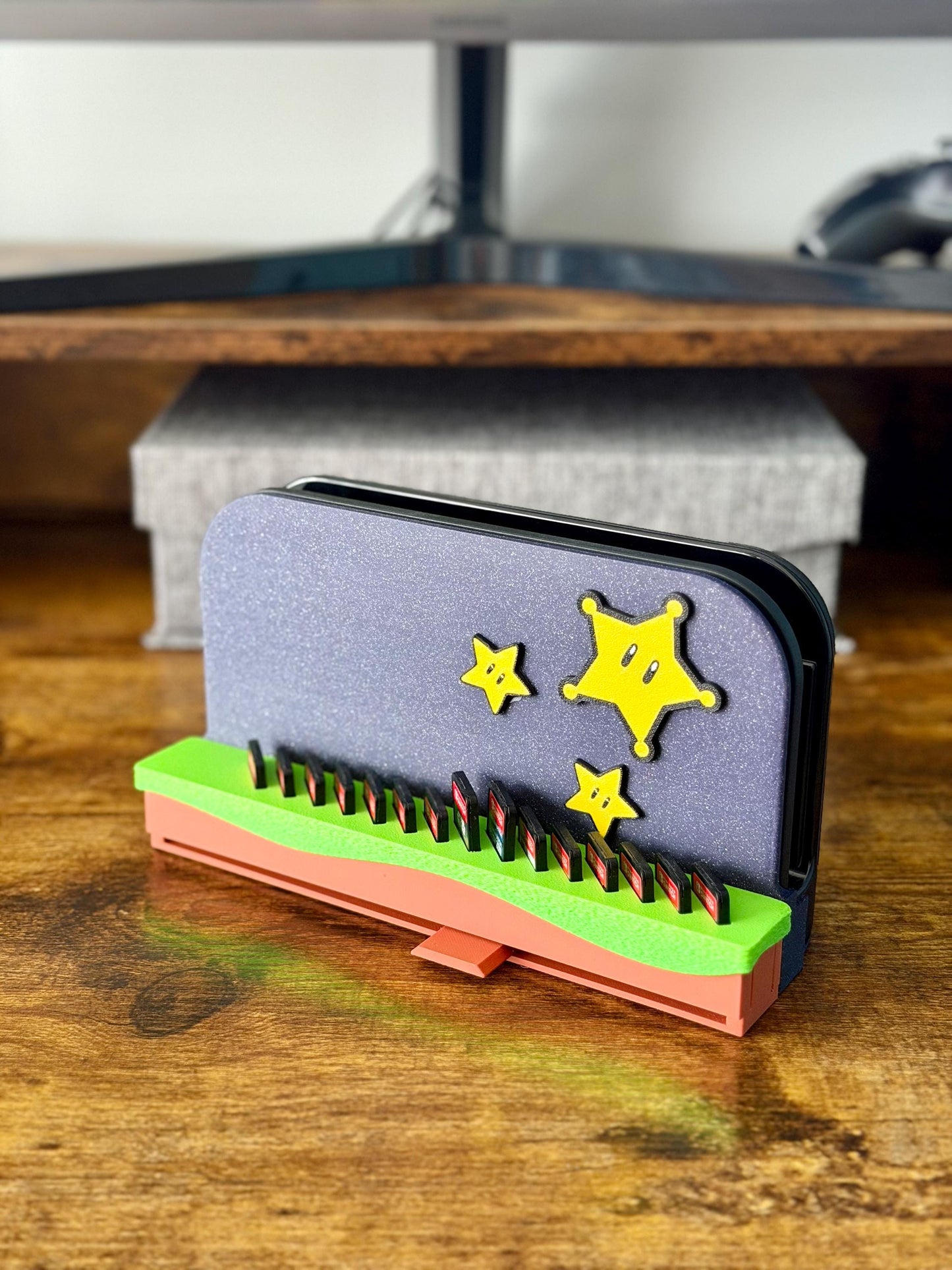 Switch 2 Dock Cover With Pop-Up Game Storage (Holds 15 Cartridges) | Mario Galaxy Inspired