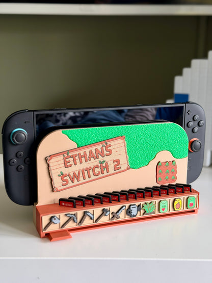 Switch 2 dock cover with game storage, Stardew Valley inspired, personalised nameplate