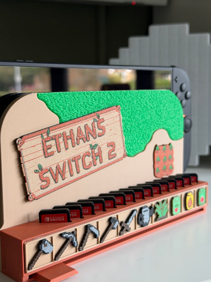 Switch 2 dock cover with game storage, Stardew Valley inspired, personalised nameplate