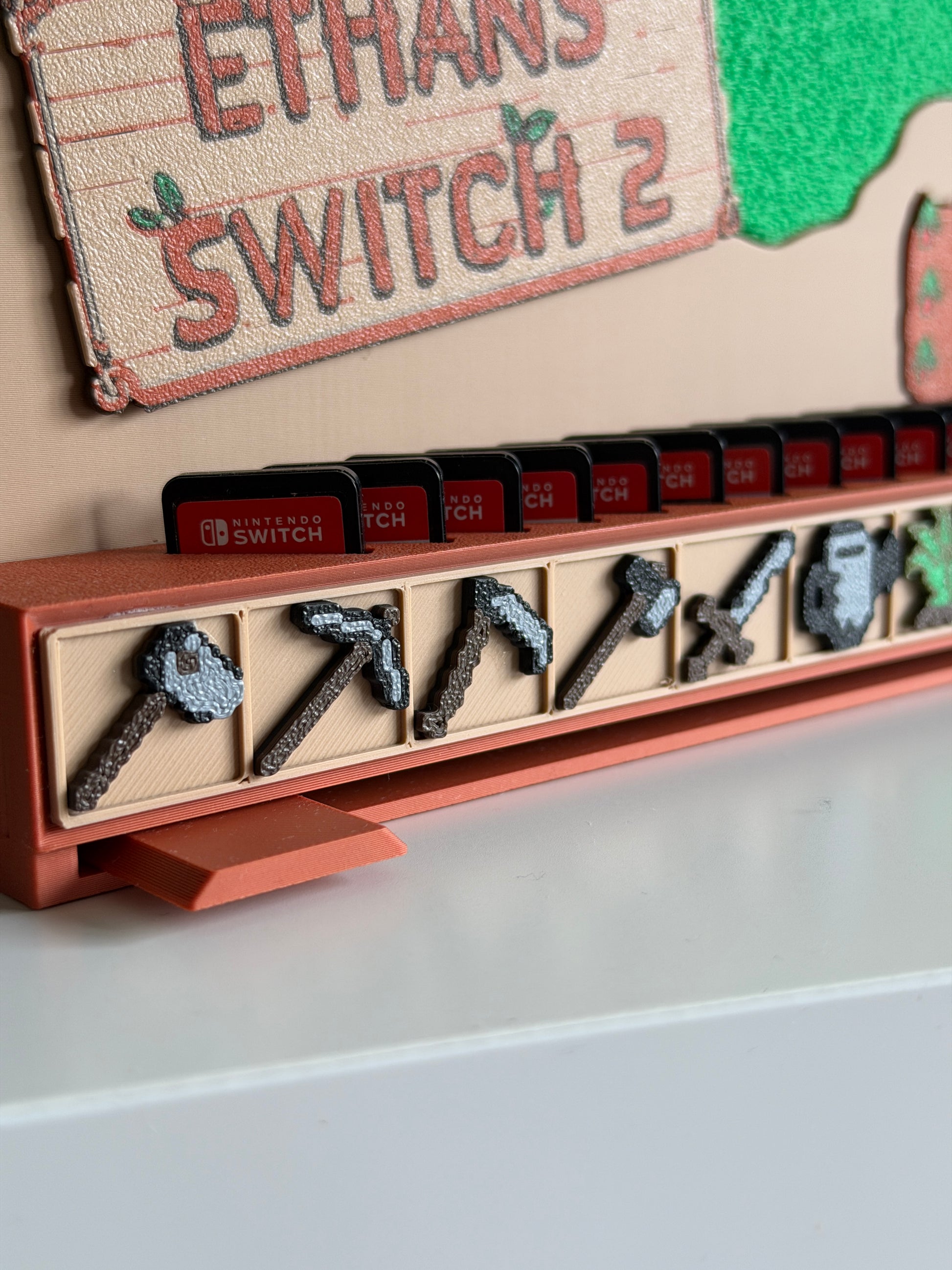 Switch 2 dock cover with game storage, Stardew Valley inspired, personalised nameplate