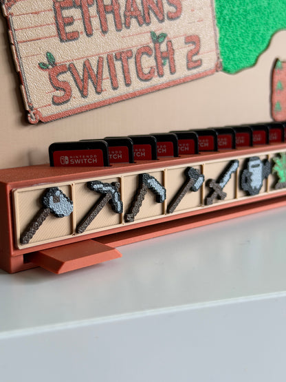 Switch 2 dock cover with game storage, Stardew Valley inspired, personalised nameplate