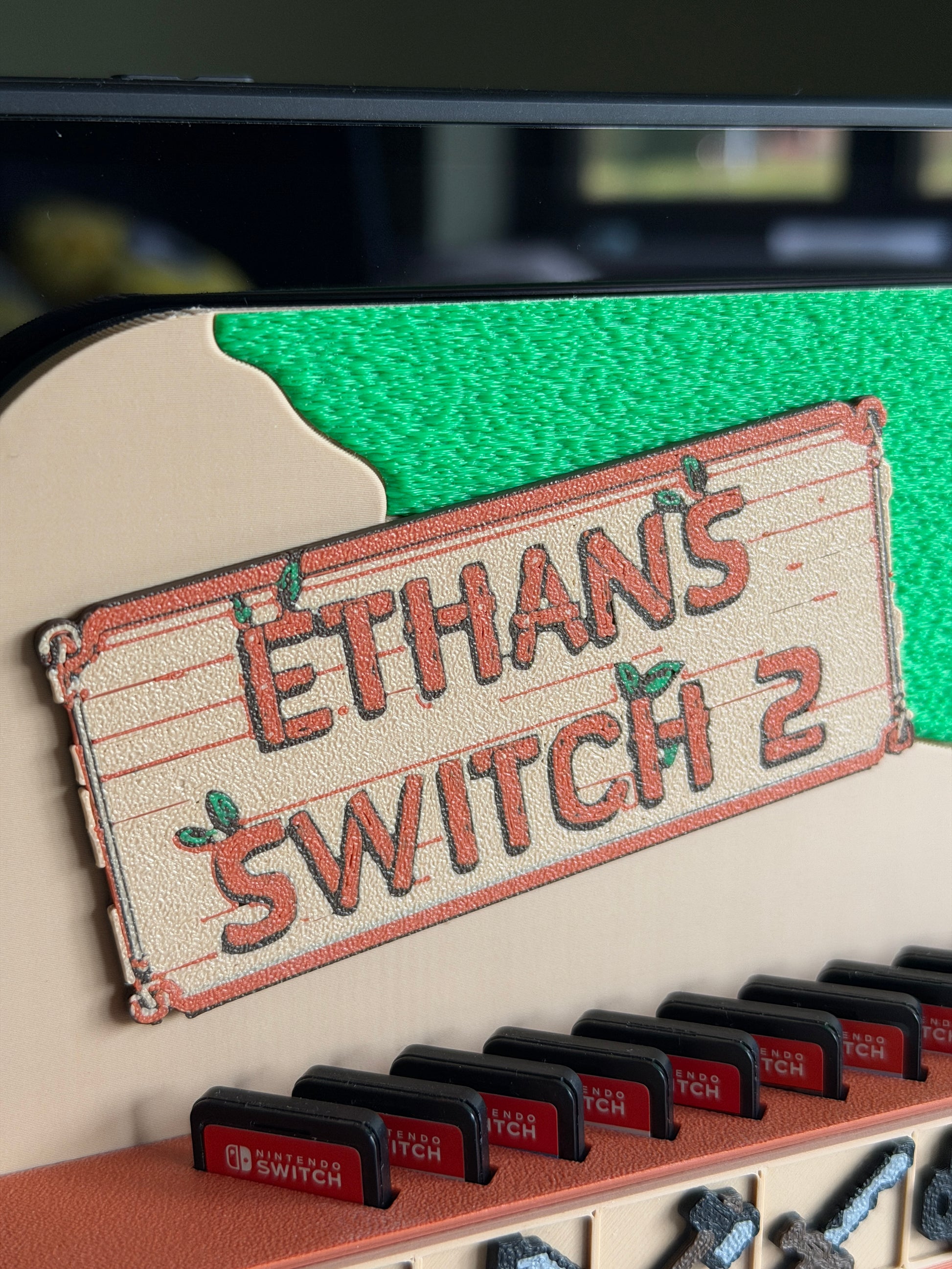 Switch 2 dock cover with game storage, Stardew Valley inspired, personalised nameplate