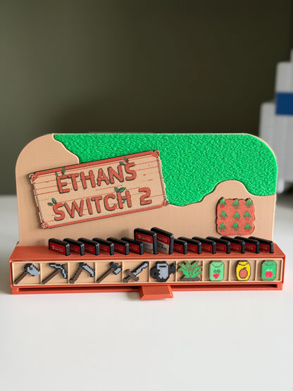 Switch 2 dock cover with game storage, Stardew Valley inspired, personalised nameplate