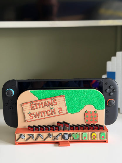 Switch 2 dock cover with game storage, Stardew Valley inspired, personalised nameplate