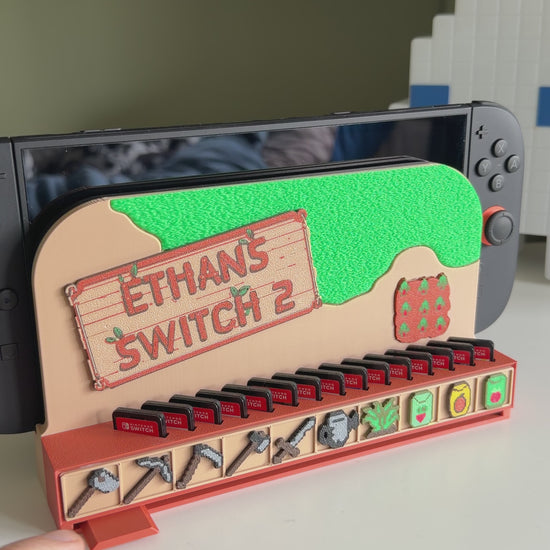 Switch 2 dock cover with game storage, Stardew Valley inspired, personalised nameplate
